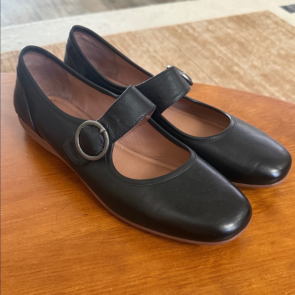 Josef Seibel Black Leather Mary Jane Flats